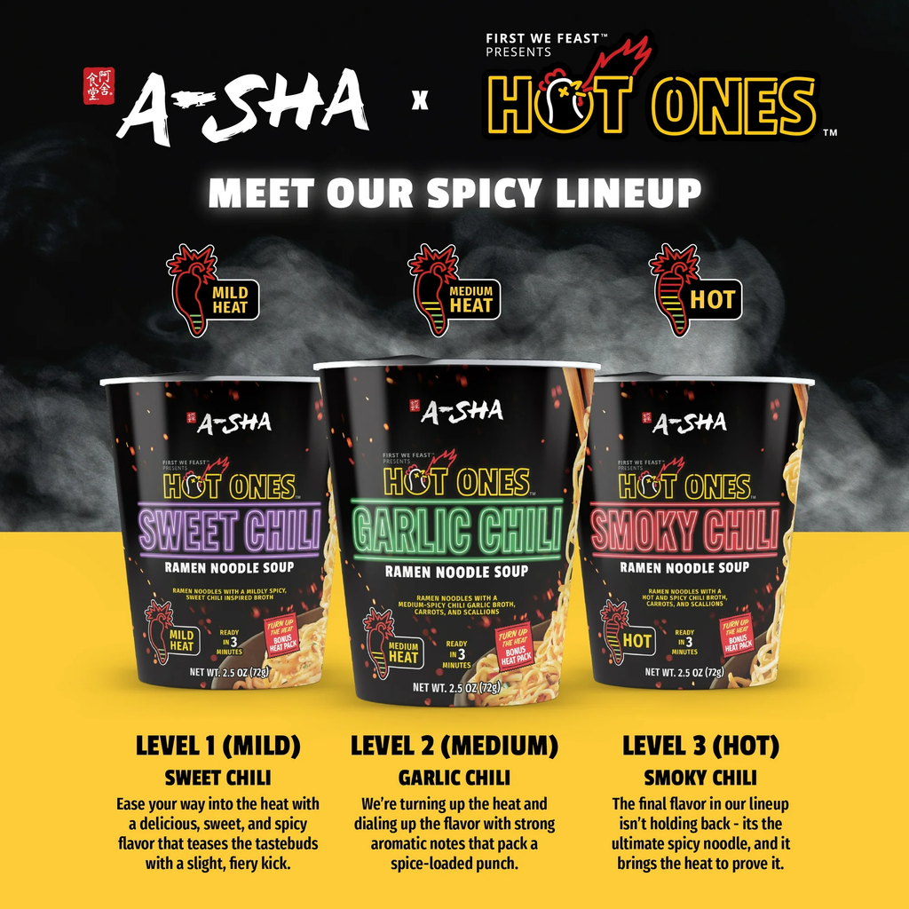 (6 pack) Hot Ones x A-Sha Garlic Chili Ramen Noodle Soup