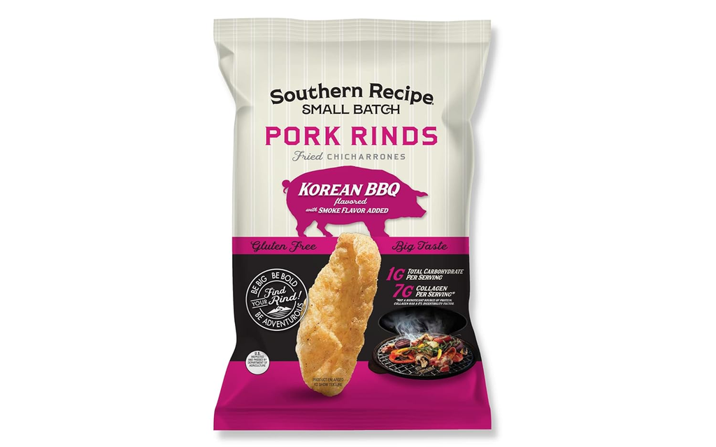 Southern Recipe Small Batch Pork Rinds | Korean Kimchi BBQ Chicharrones | Keto Friendly, Gluten Free, Low Carb Food | 7g of Collagen Per Serving | High Protein | 4 Oz Bag 2 Bags