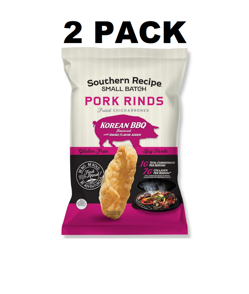 Southern Recipe Small Batch Pork Rinds | Korean Kimchi BBQ Chicharrones | Keto Friendly, Gluten Free, Low Carb Food | 7g of Collagen Per Serving | High Protein | 4 Oz Bag 2 Bags