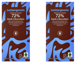 2 Pack bettergoods Premium Swiss 72% Dark Chocolate Bar, 3.5 oz, 2 Bars