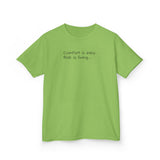 Adventurous Kids Tee: Comfort is Easy, Risk is Living, Motivational Shirt, Gift for Young Explorers, Fun Everyday Wear