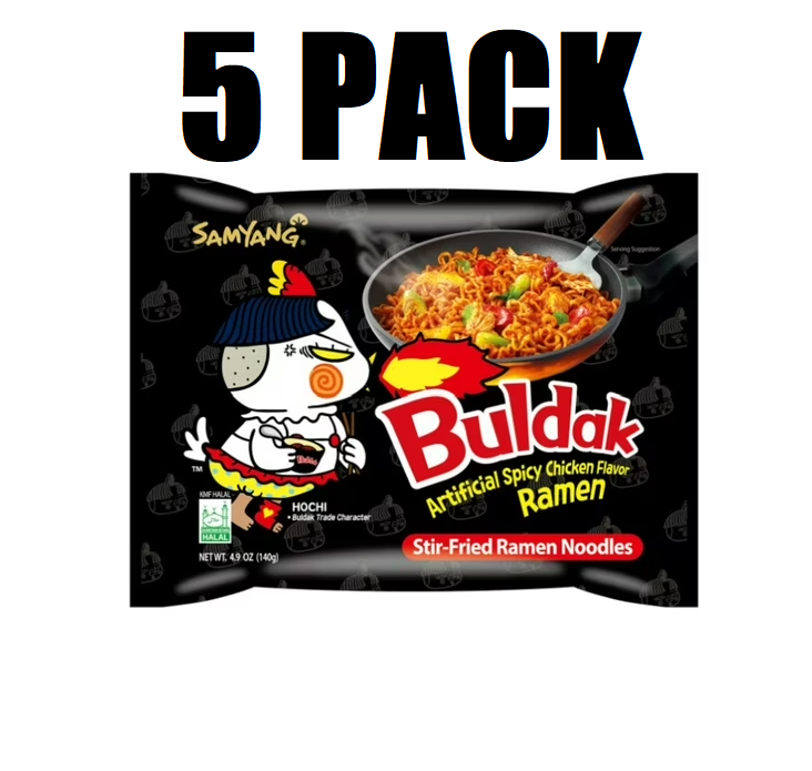 Samyang Buldak Spicy Ramen, Hot Chicken Ramen, Korean Stir-Fried Instant Noodle, Original, 1 Bag with 5 Pack