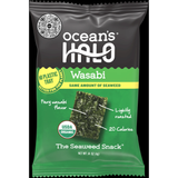 (4 pack) Ocean's Halo, Organic Trayless Seaweed Snack, Wasabi, Vegan, No Plastic Tray, 1pk Nori Sheets, Shelf-Stable, 0.14 oz