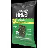 (4 pack) Ocean's Halo, Organic Trayless Seaweed Snack, Wasabi, Vegan, No Plastic Tray, 1pk Nori Sheets, Shelf-Stable, 0.14 oz