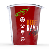 RAMEN EXPRESS Beef Flavor Ramen Cup Noodle, 2.25 Oz Each (Pack Of 12) by Chef Woo | Vegetarian |Halal | Egg-Free and Dairy-Free