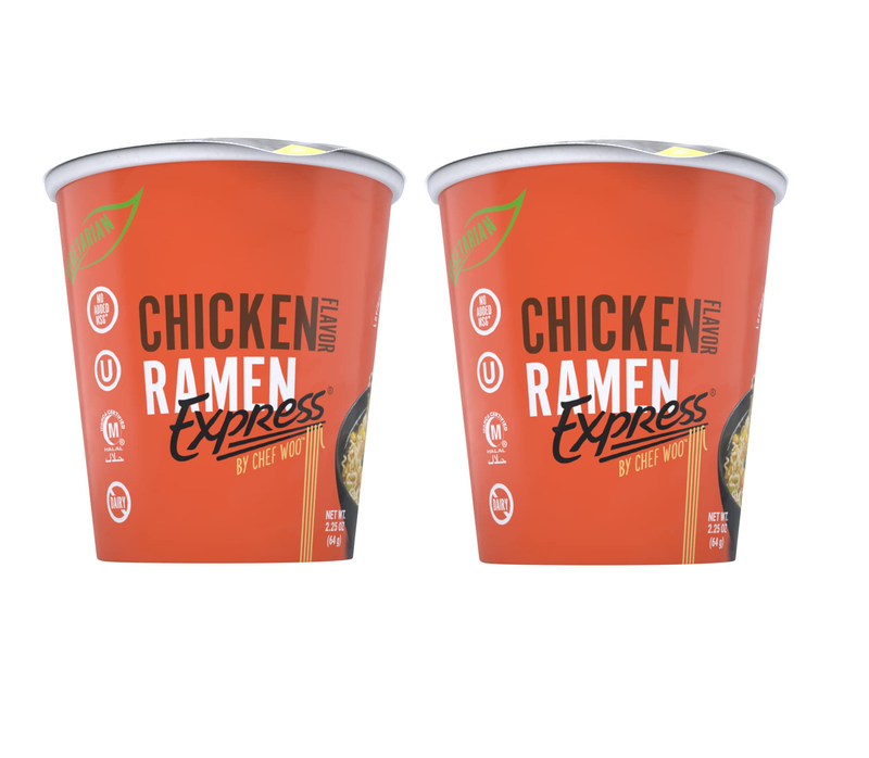 RAMEN EXPRESS Chicken Flavor Ramen Cup Noodle, 2.25 Oz Each (Pack Of 2) | Animal-free Ramen Noodles | All Plant-based | Made in U.S. with finest American flour