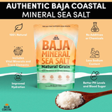 Baja Coastal - Baja Mineral Sea Salt, Natural Grain, 1lb - 16oz. 100% Organic & Unrefined, Rich in Essential Minerals, Low Sodium Salt, Perfect for Cooking, Plating, Hydration, and Grinding, Hand Harvested Crystals from the Sea of Cortez