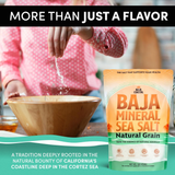 Baja Coastal - Baja Mineral Sea Salt, Natural Grain, 1lb - 16oz. 100% Organic & Unrefined, Rich in Essential Minerals, Low Sodium Salt, Perfect for Cooking, Plating, Hydration, and Grinding, Hand Harvested Crystals from the Sea of Cortez