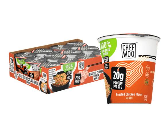 Chef Woo Roasted Chicken Ramen Cup High Protein Noodles (12 Pack), 20g of Animal-free, Bioavailable Protein