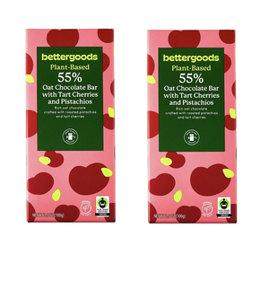 2 Pack bettergoods Plant-based 55% Oat Chocolate Bar with Tart Cherries and Pistachios, 3.5 oz Pack of 2