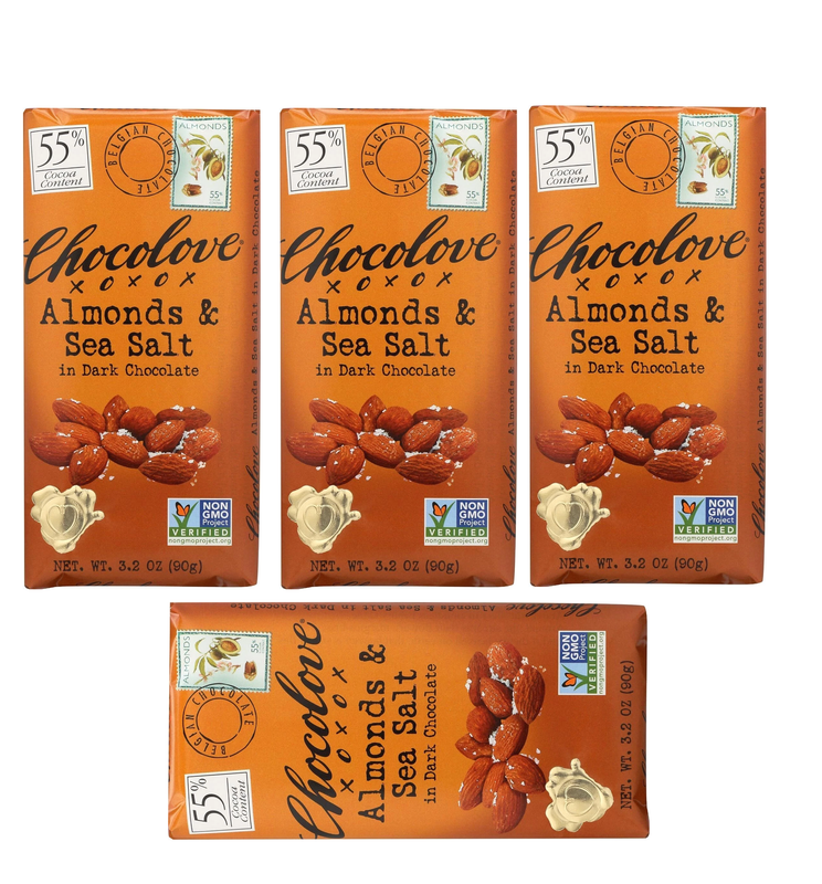 Chocolove Dark Chocolate Almonds And Sea Salt Bars 3.2 Oz (Pack 4)