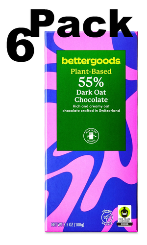 6 Pack bettergoods Plant-Based 55% Dark Oat Chocolate Bar, 3.5 oz pack of 6