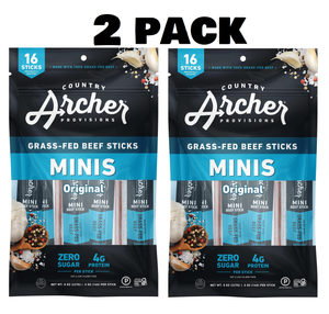 2 Pack Country Archer Original Beef Mini Sticks 0.5oz 16 Count Bag each 32 total sticks