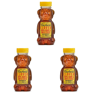 Fischer’s 100% Clover Honey, 12 Oz – Pure, Raw & Unfiltered Honey – Squeezable Honey Bear Bottle – Gluten-Free, Non-GMO – All-Natural Sweetener (Pack of 3)