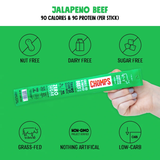 24 Pack Chomps Grass Fed Beef Jerky Sticks, Jalapeno Beef, High Protein, Gluten Free, Sugar Free, Whole 30 Approved, 24ct 1.15oz