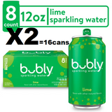 Bubly Lime Sparkling Water, 12 fl oz, 8 Pack Cans 2 Pack (16 cans)