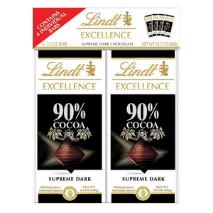 4 Pack Product of Lindt Excellence 90% Cocoa Supreme Dark Chocolate, each 3.5 oz.