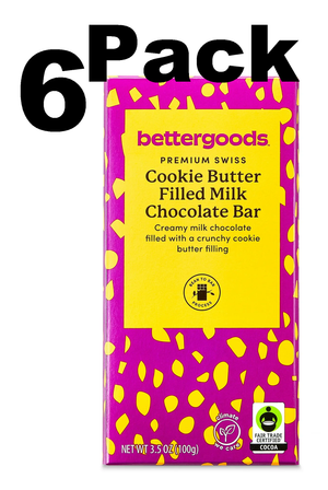 6 Pack bettergoods Premium Swiss Cookie Butter Filled Milk Chocolate Bar, 3.5 oz pack of