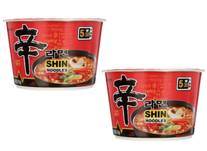 (2 pack) Nongshim Shin Ramyun Spicy Beef Ramen Noodle Soup Big Bowl, 4.02oz X 1 Count, Shelf-Stable