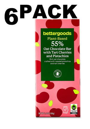 6 Pack bettergoods Plant-based 55% Oat Chocolate Bar with Tart Cherries and Pistachios, 3.5 oz Pack of 6