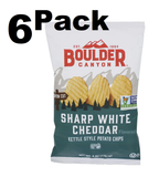 6 Pack Boulder Canyon Sharp White Cheddar Kettle Chips, 6 Ounce -- 6 per case.