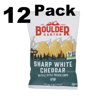 12 Pack Boulder Canyon Sharp White Cheddar Kettle Chips, 6 Ounce -- 12 per case.