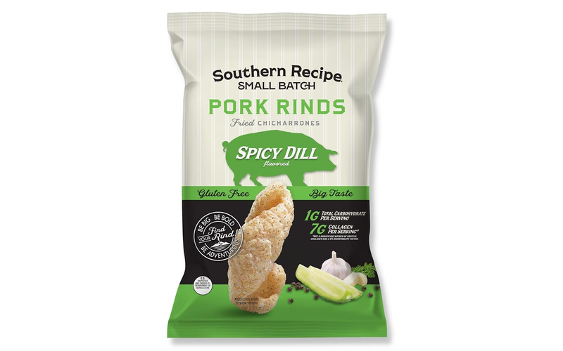 Southern Recipe Pork Rinds Spicey Dill Fried Chicharrones, Keto Friendly, Gluten Free, Low Carb Food | 7g Collagen Per Serving | High Protein 4oz 2 bags