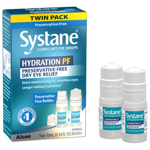 2 Pack Systane Hydration Preservative Free Liquid Eye Drops for Daily and Dry Eye Relief, Two 10mL per Pack