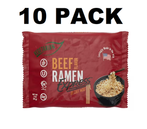 RAMEN EXPRESS Beef Flavor Ramen Noodle Packs, 3 Oz Each (Pack Of 10) | Animal-free Ramen Noodles | All Plant-based | Made in U.S. with finest American flour